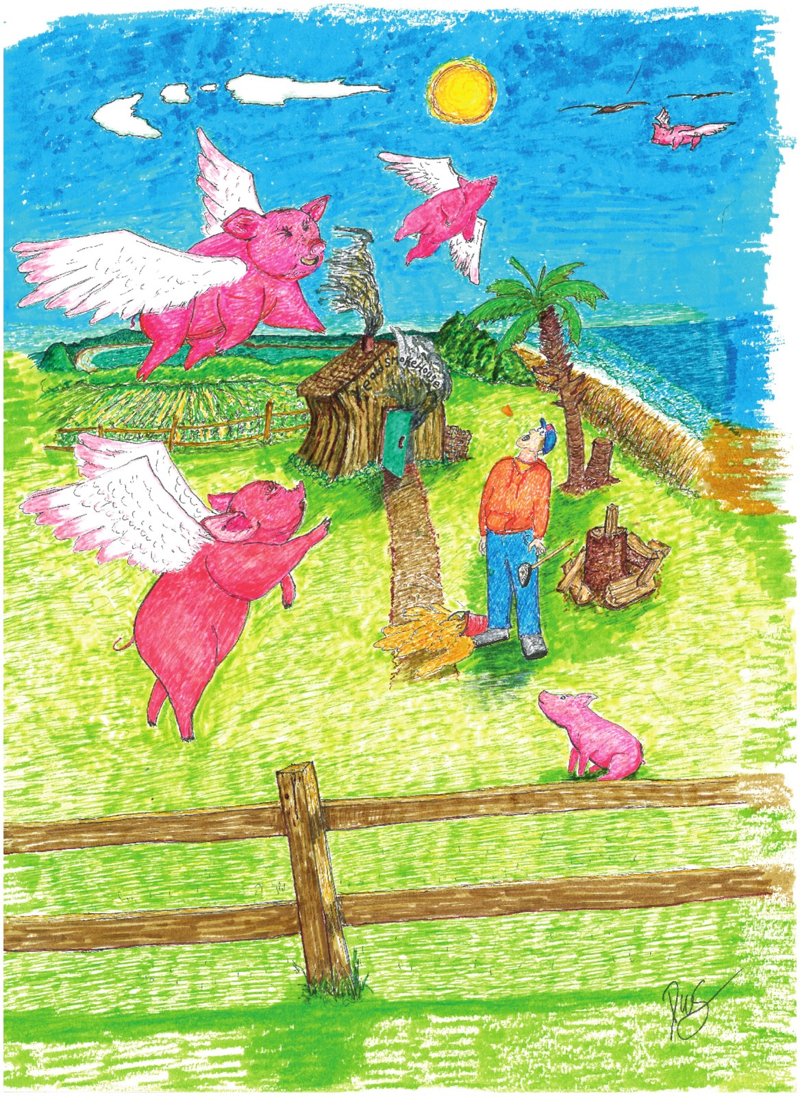 A Flight of Bacon, a watercolor marker print by Dylan