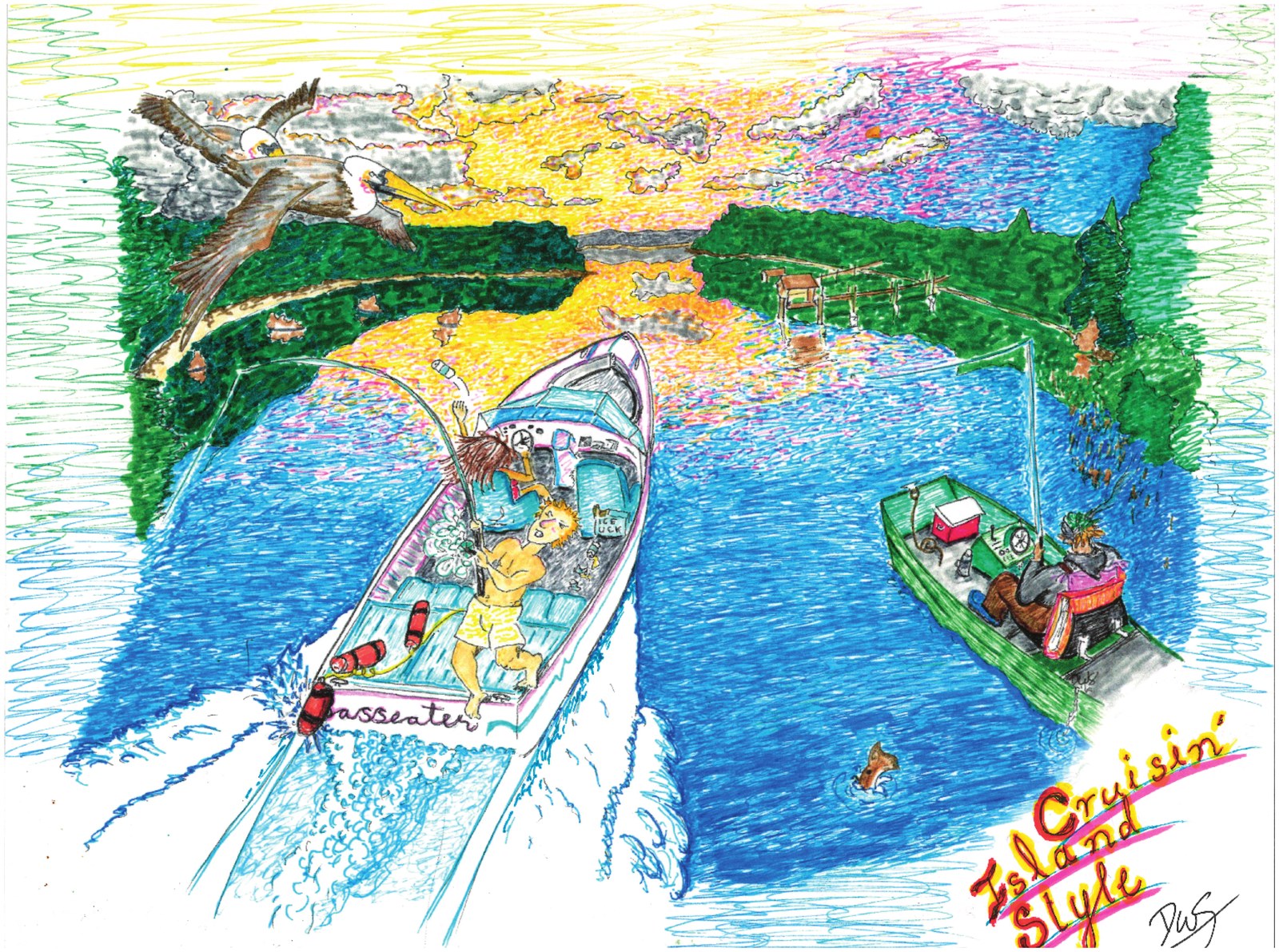 Cruisin' Island Style, a watercolor marker print by Dylan