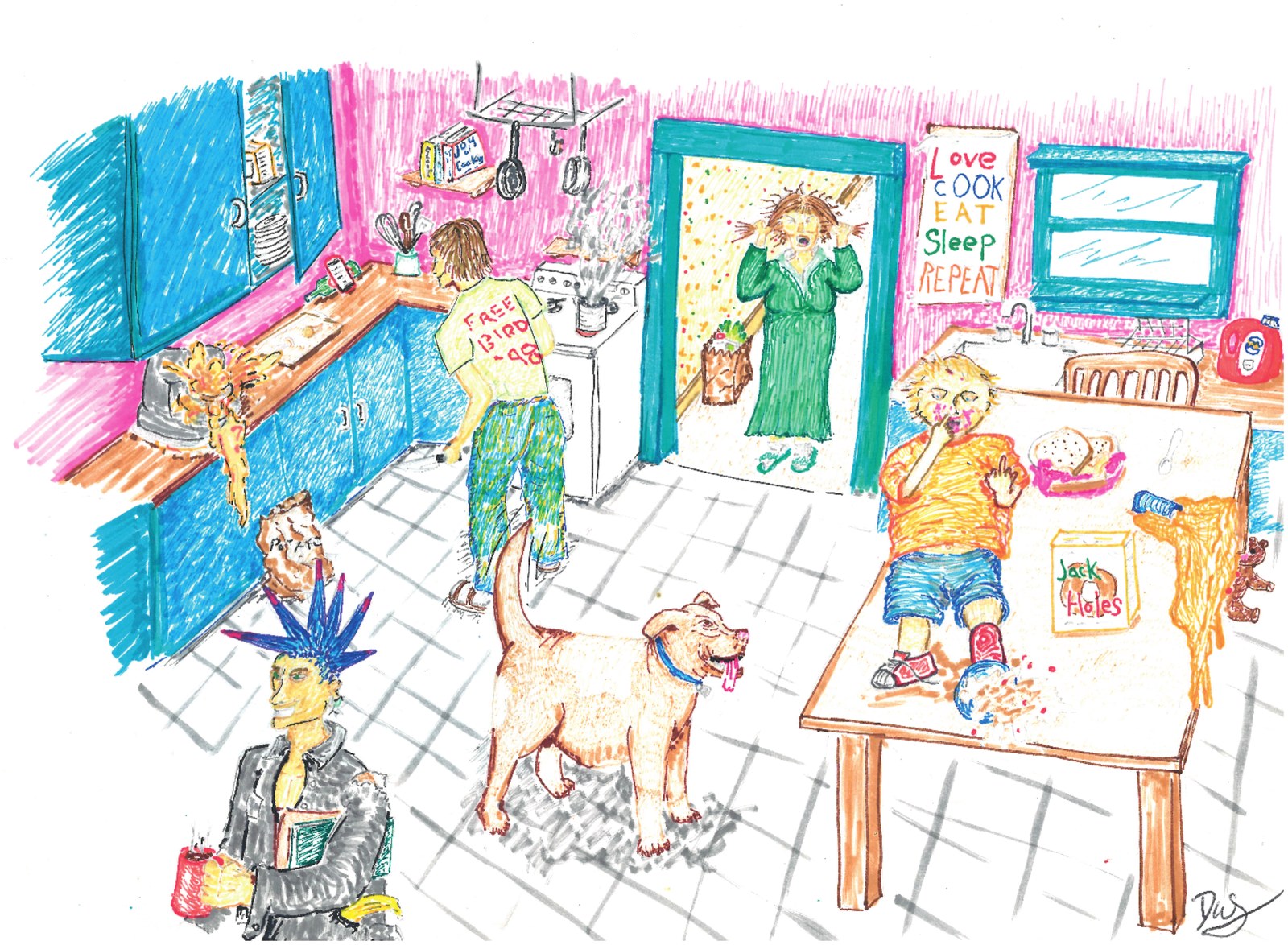 Team Weiner in the Kitchen, a watercolor marker print by Dylan